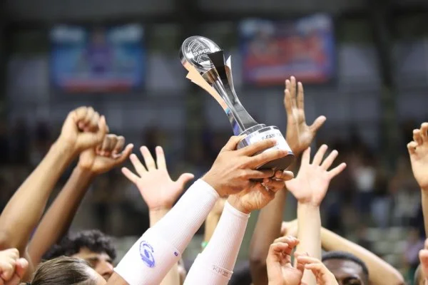 volleyball team celebration trophy